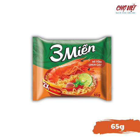 Mì Tôm 3 Miền Vị Tôm Chua Cay - 65g (Thơm Ngon Đậm Đà) Chợ Việt