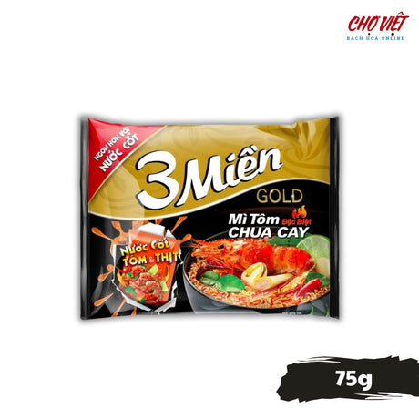 Mì Tôm 3 Miền Vị Tôm Chua Cay Đặc Biệt - 75g (Thơm Ngon Đậm Đà) Chợ Việt