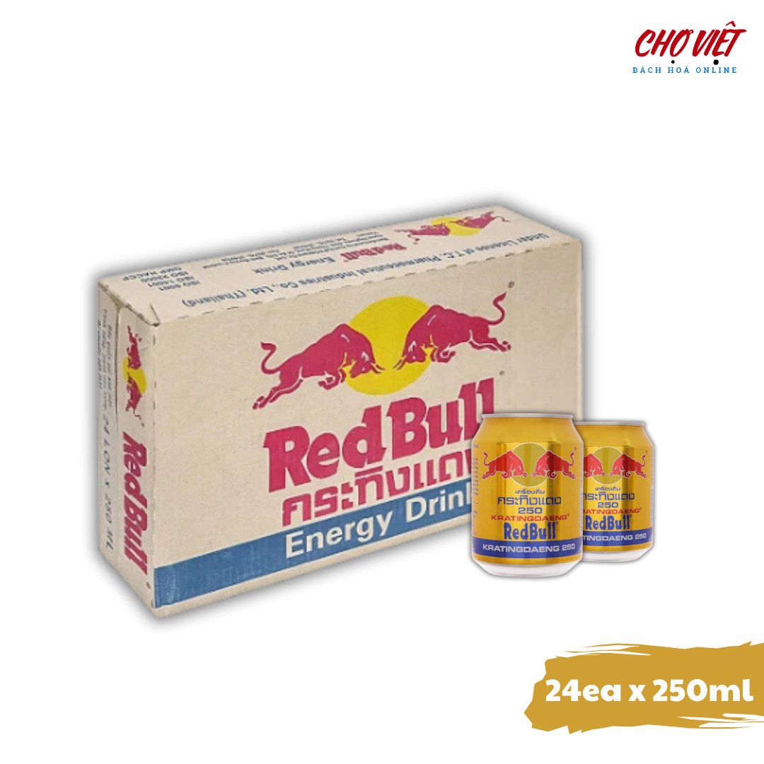 Nước Tăng Lực Red Bull Vàng (Thái) 250ml - Bò Húc Thái - Bò Húc Vàng Chợ Việt